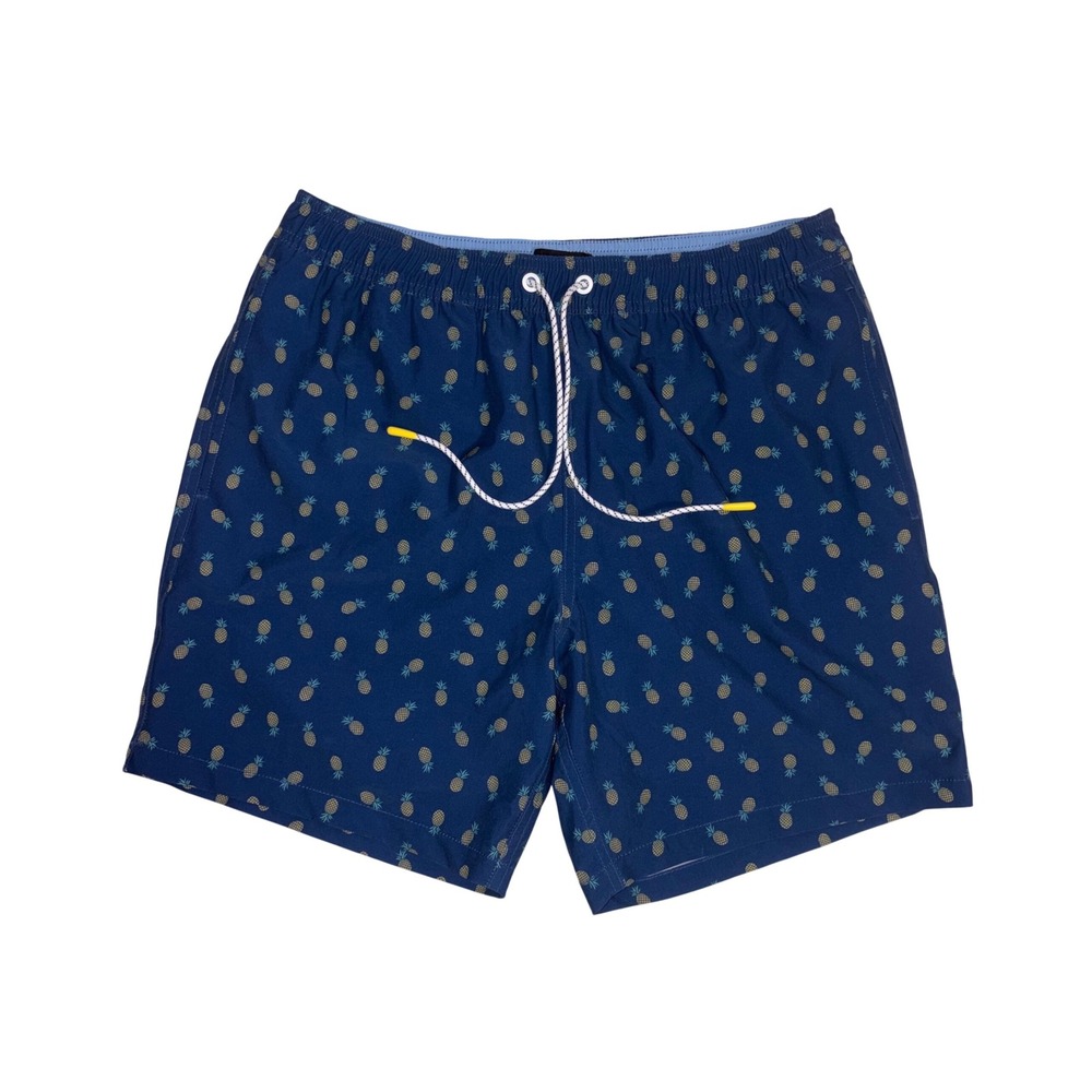 BONOBOS Riviera Swim Trunks Mens 30 Dark Blue Pineapple Print 6"